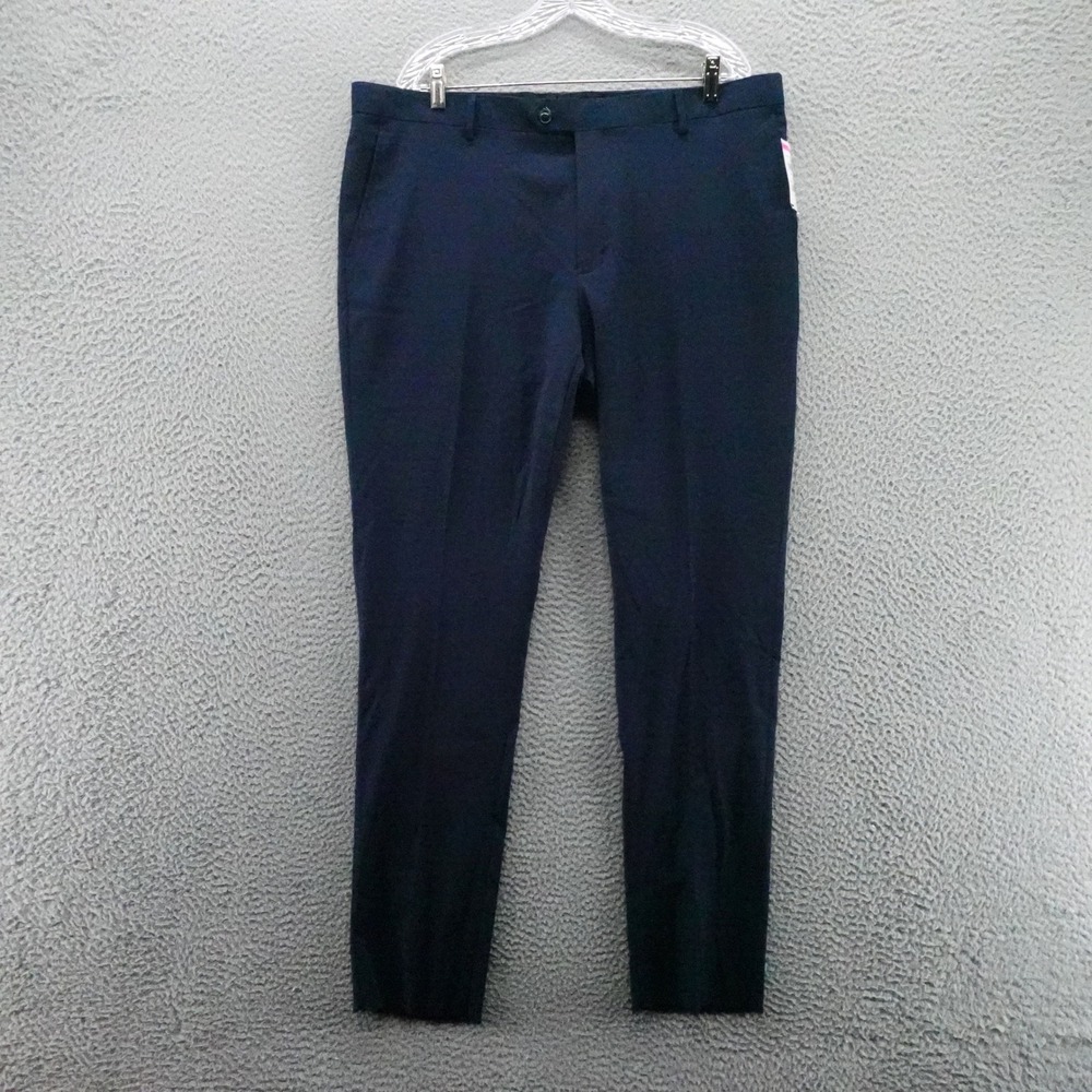 Nordstrom Rack Mens Navy Blue Dress Pants Flat Front Slim 42W Short Unhemmed NEW